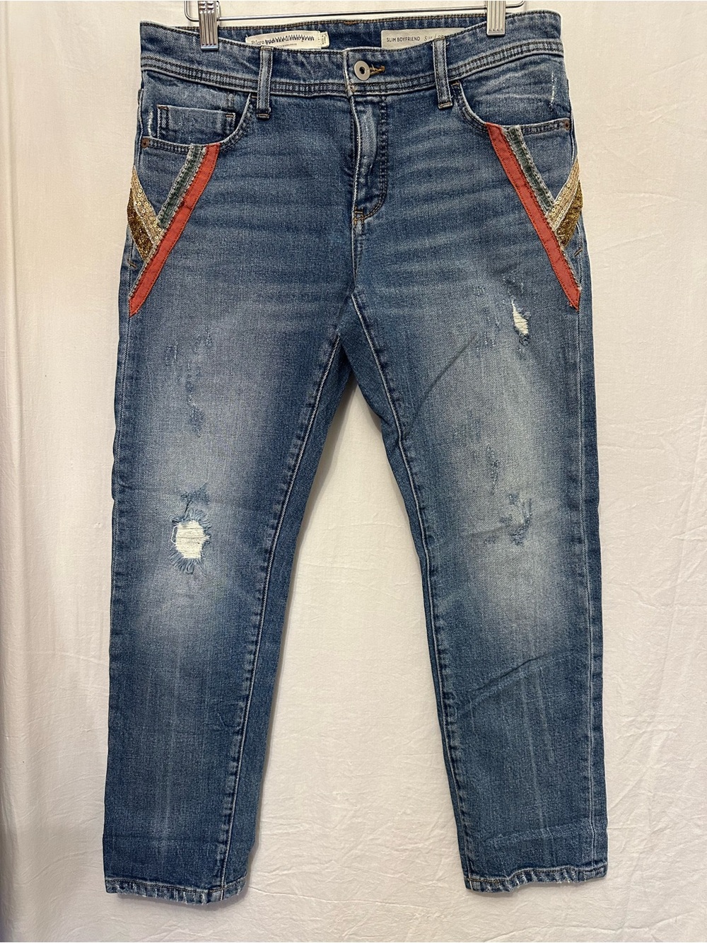 Pilcro Anthropologie Slim Boyfriend Jeans 27 Petite Sequin Embellished